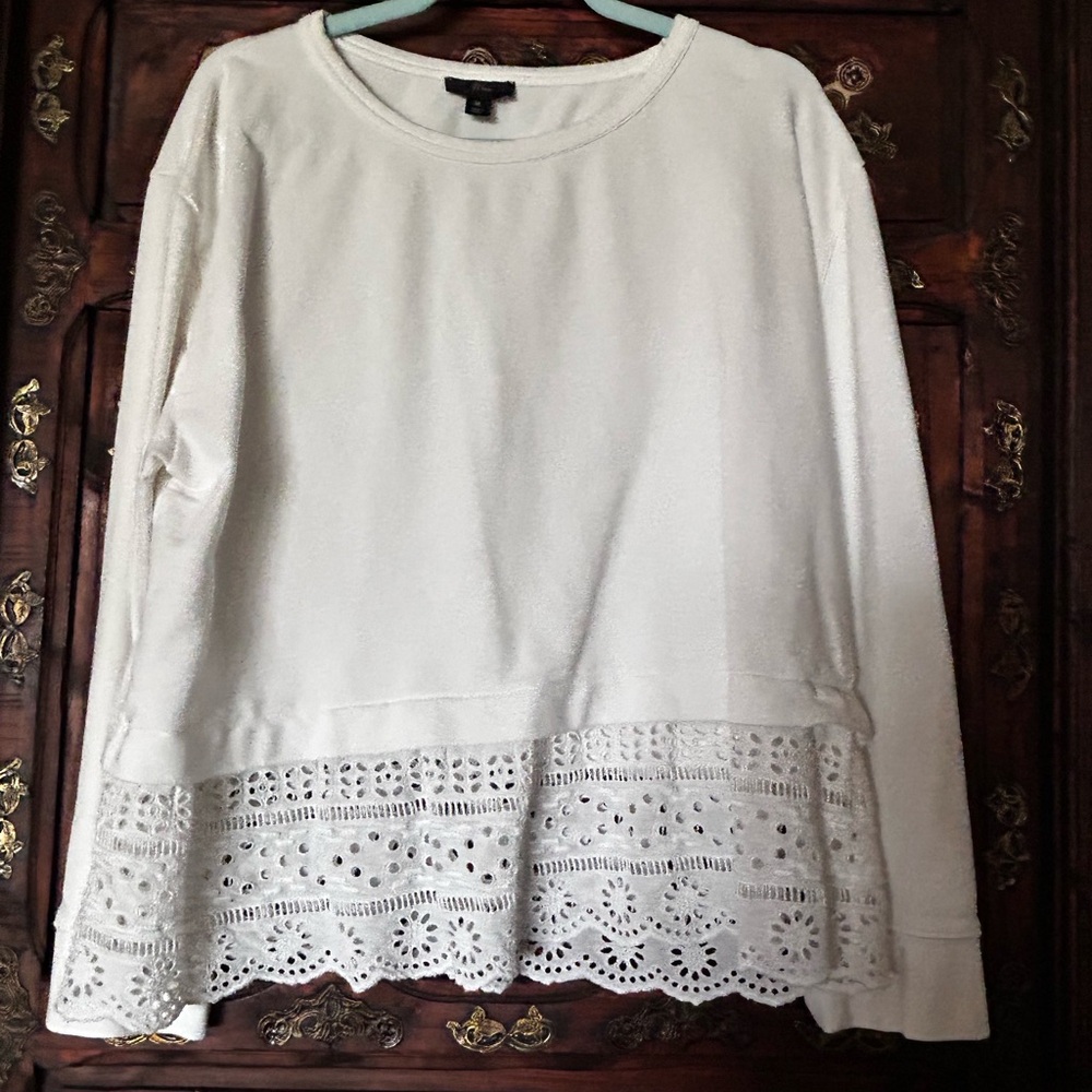 J. Crew White Lace Hem Top
